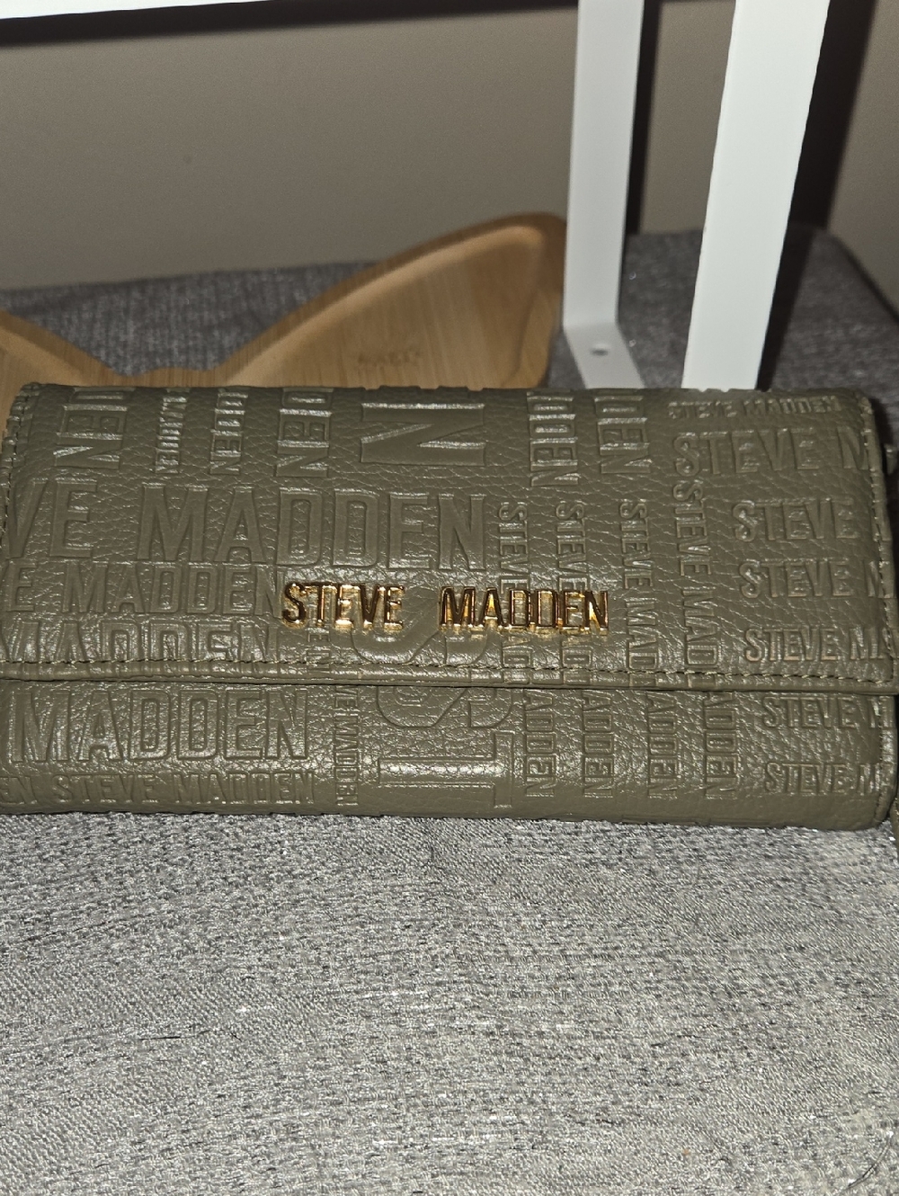 Steve Madden Olive Embossed Logo Wallet with Gold Hardware